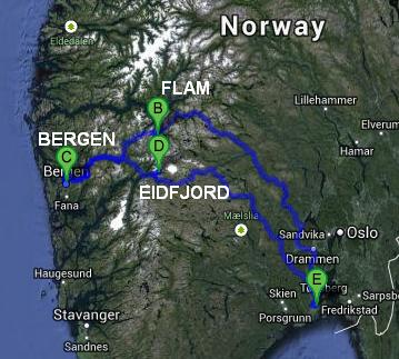 Mappa itinerario di viaggio in Norvegia